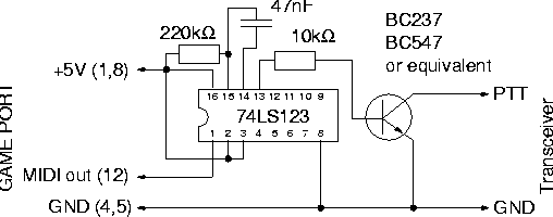 PTT keying circuitry for game ports